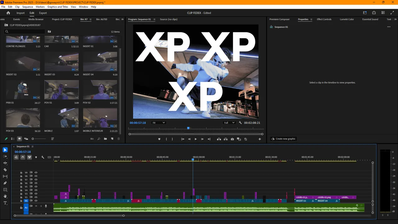 Timeline de montage du clip FEDEX