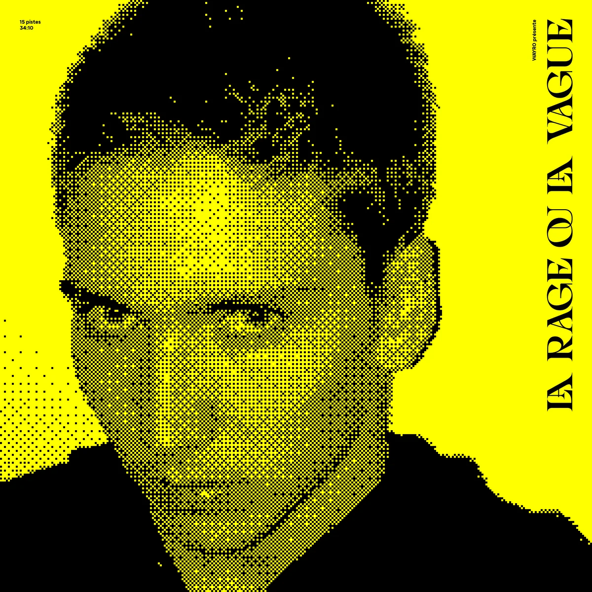 Cover alternative de La Rage Ou La Vague : portrait dithéré sur fond jaune pur
