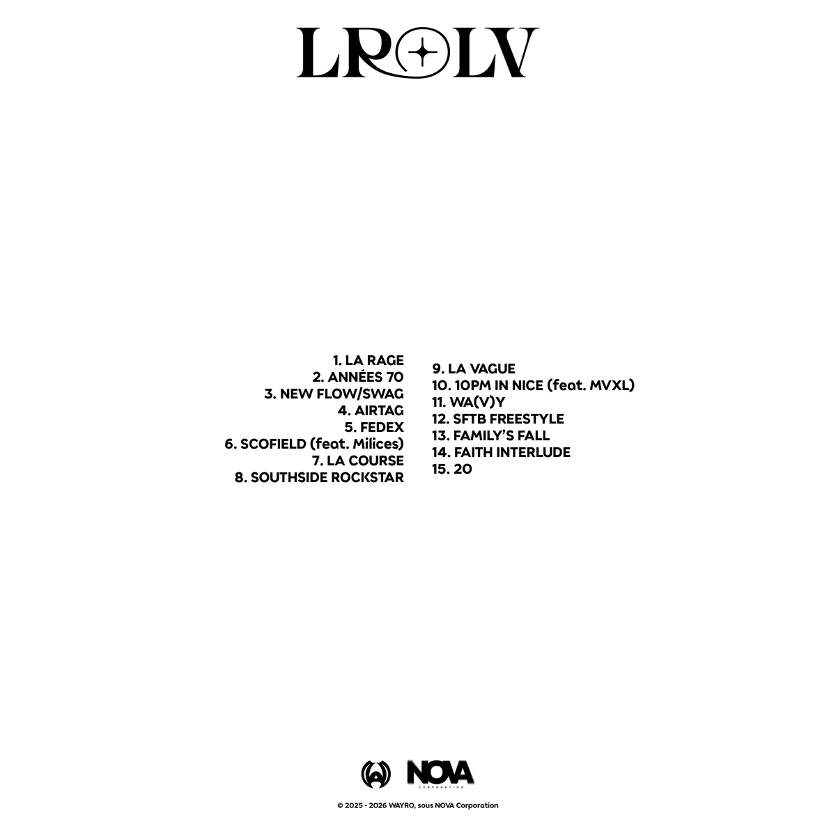 Back cover et tracklist de l'album La Rage Ou La Vague de WAYRO